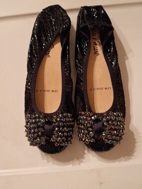 Helen's Heart Crystal Bow Ballet Flats Black Sizes 8 New No Tags